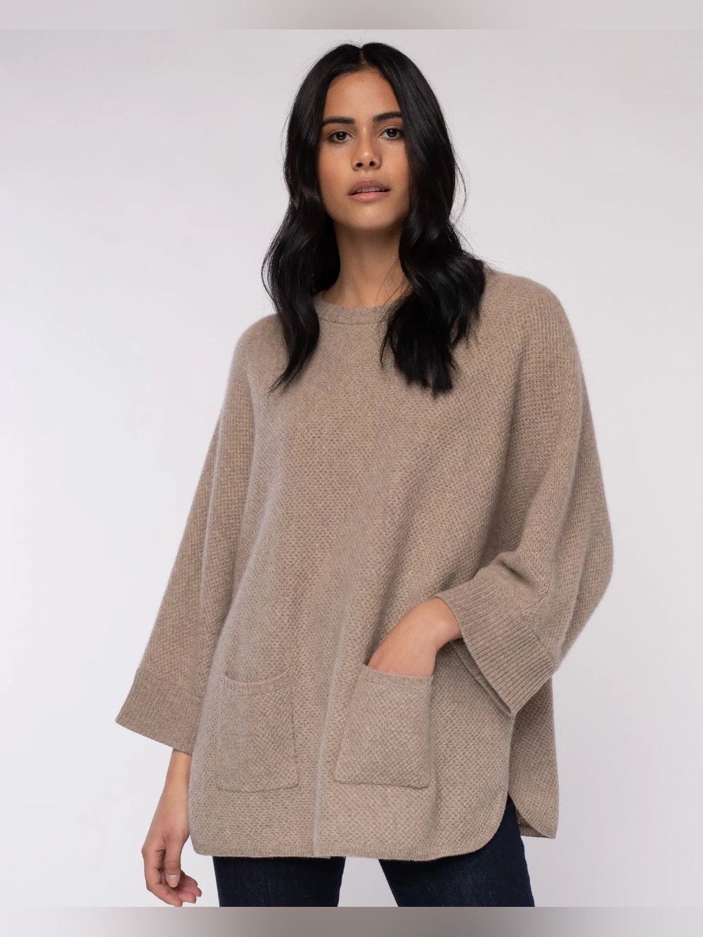 100% Cashmere Alashan Napa Valley Poncho Gray Crewneck Knit Poncho O/S